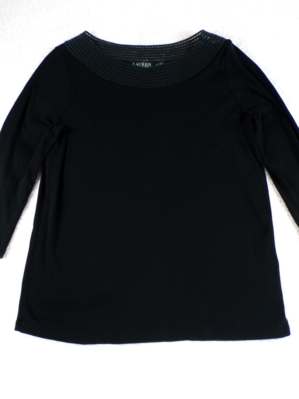 Ralph Lauren Boat Neck Crochet Top Blouse Women's Size 1X Black